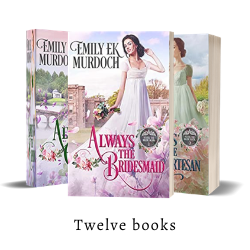 The covers of the first three books of Emily E K Murdoch's historical romance series, Never the Bride